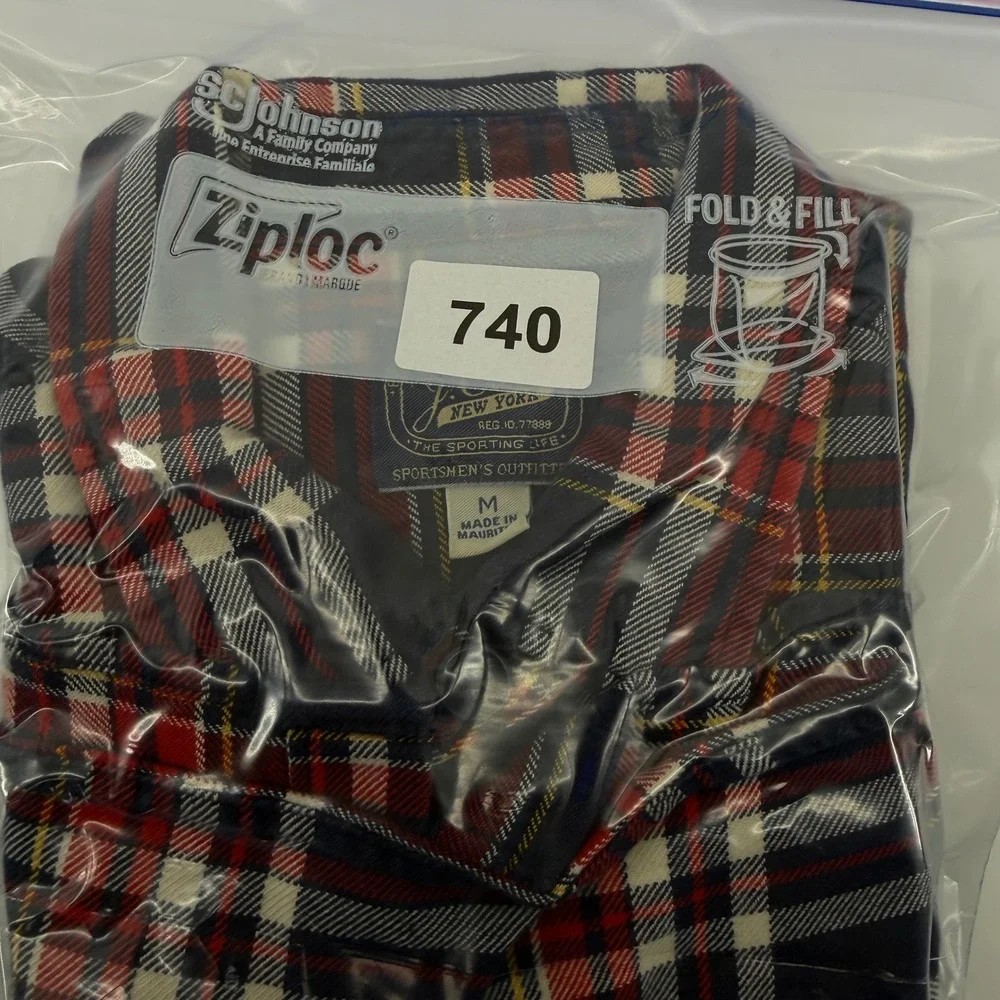 J. Crew Button Up Shirt Mens M Navy Red Plaid 100% Cotton Dual Pocket